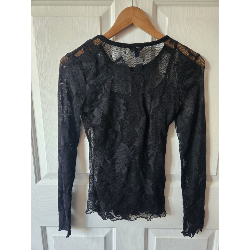 Floral Sheer Lace Top Medium Fairy Whimsy goth Festival Layering grunge Girl - Picture 2 of 3